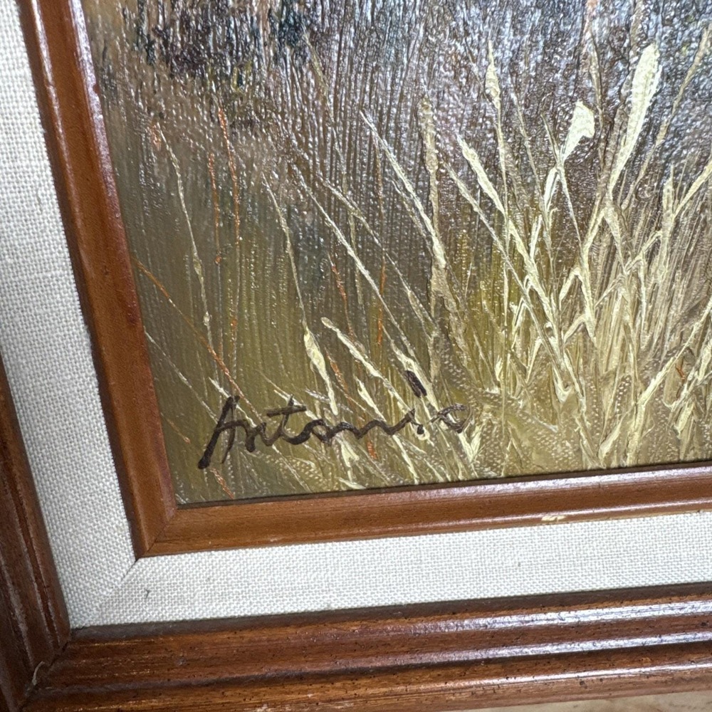VTG Original 70s Framed Oil Painting Nature Ducks Flying Lake Art 17x20" Western - Picture 3 of 11